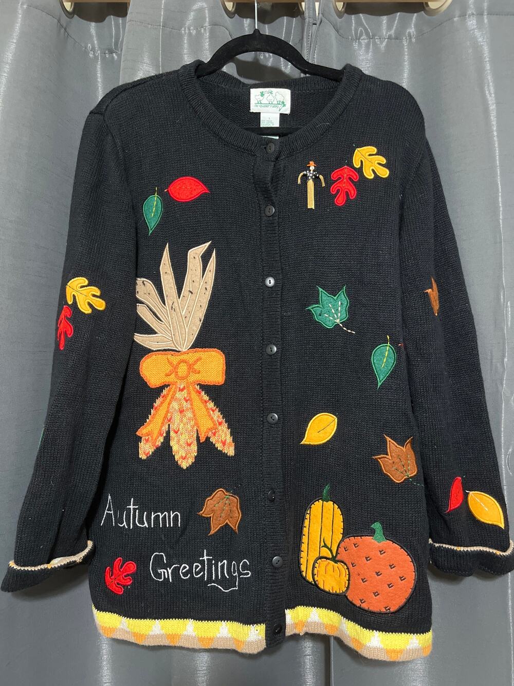 Ugly Halloween Fall Pumpkin Sweater Cardigan Vintage Size Large